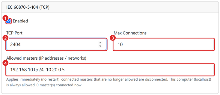 Settings: IEC 60870-5-104.