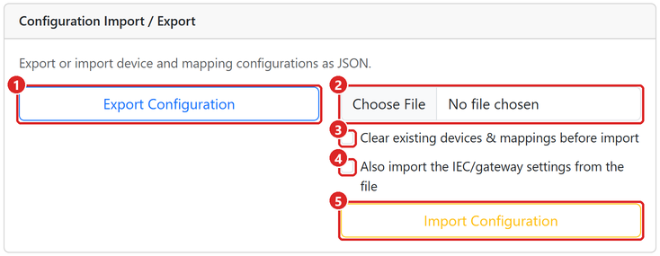 Settings: configuration import and export.