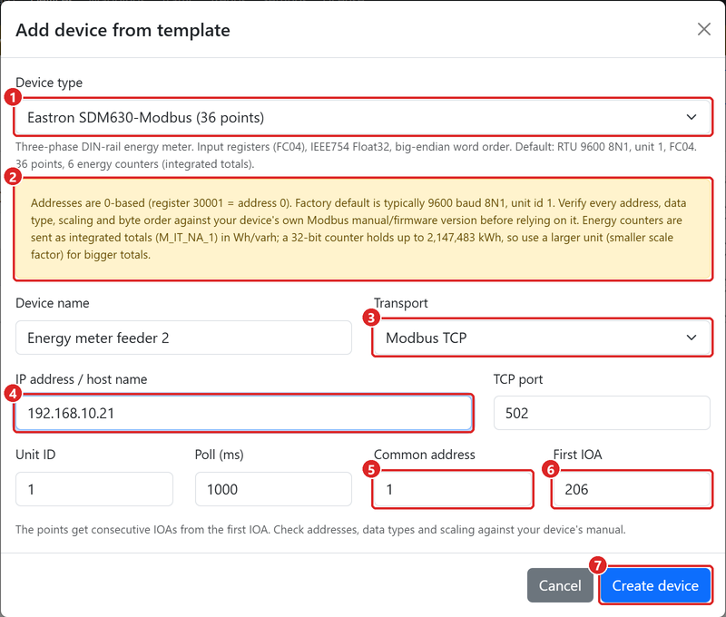Add device from template.